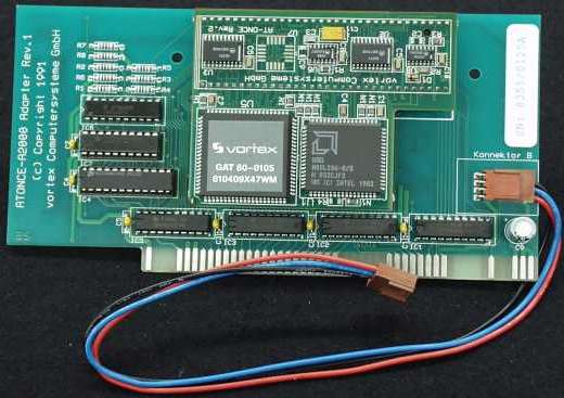 Picture of a Rev 2 card attached to the A2000 adaptor